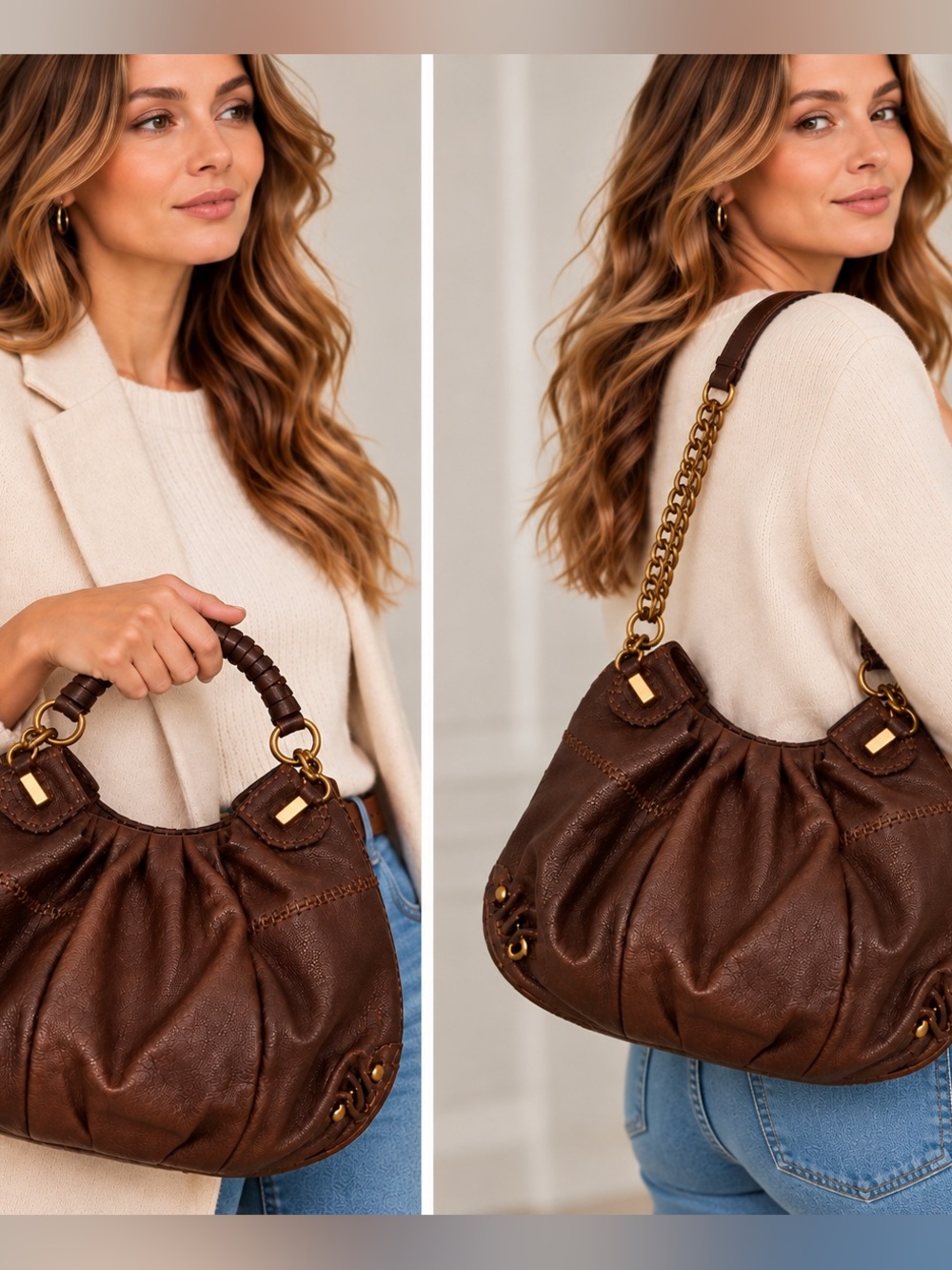 OR by Oryany brown pebbled leather hobo purse bag